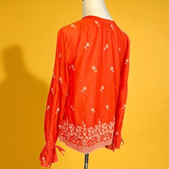 J. Crew Floral Embroidered Cotton Gauze Popover Top in Fiery Sunset Red / Orange - Picture 10 of 16